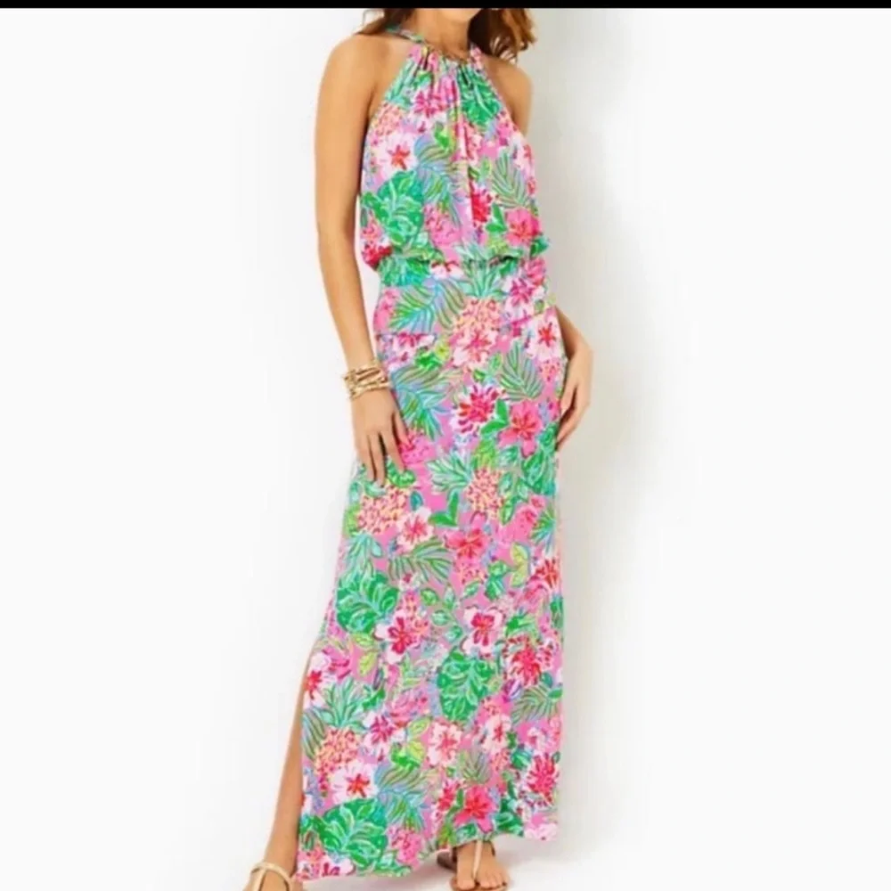 Lilly Pulitzer Pink and Green Floral Maxi Dress - Picture 6 of 8
